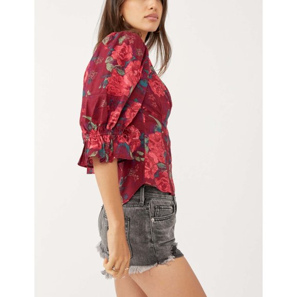🎉LAST CHANCE🎉 NWT Free People I Found You Printed Top / Wine - Picture 2 of 7